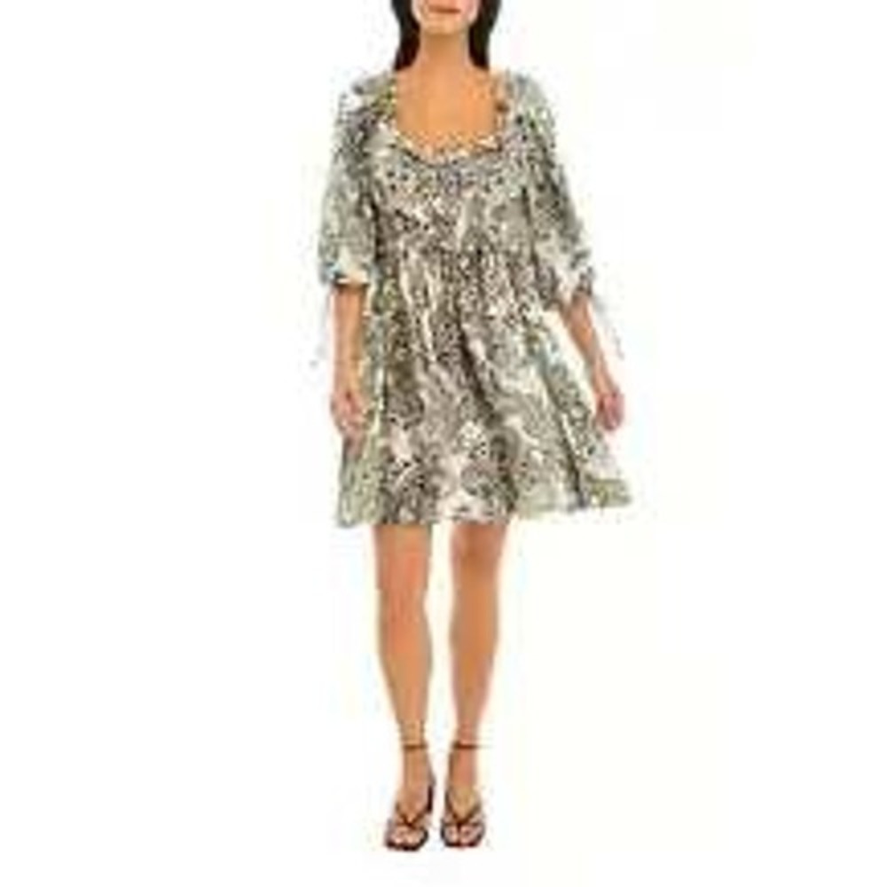 NWT $88 Elie Tahari Bohemian Paisley Print Off Shoulder Dress Black White